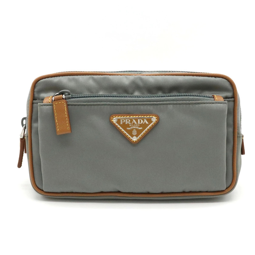 Prada Waist Bag Pouch Clutch Body Hip MARMO Gray Camel Brown